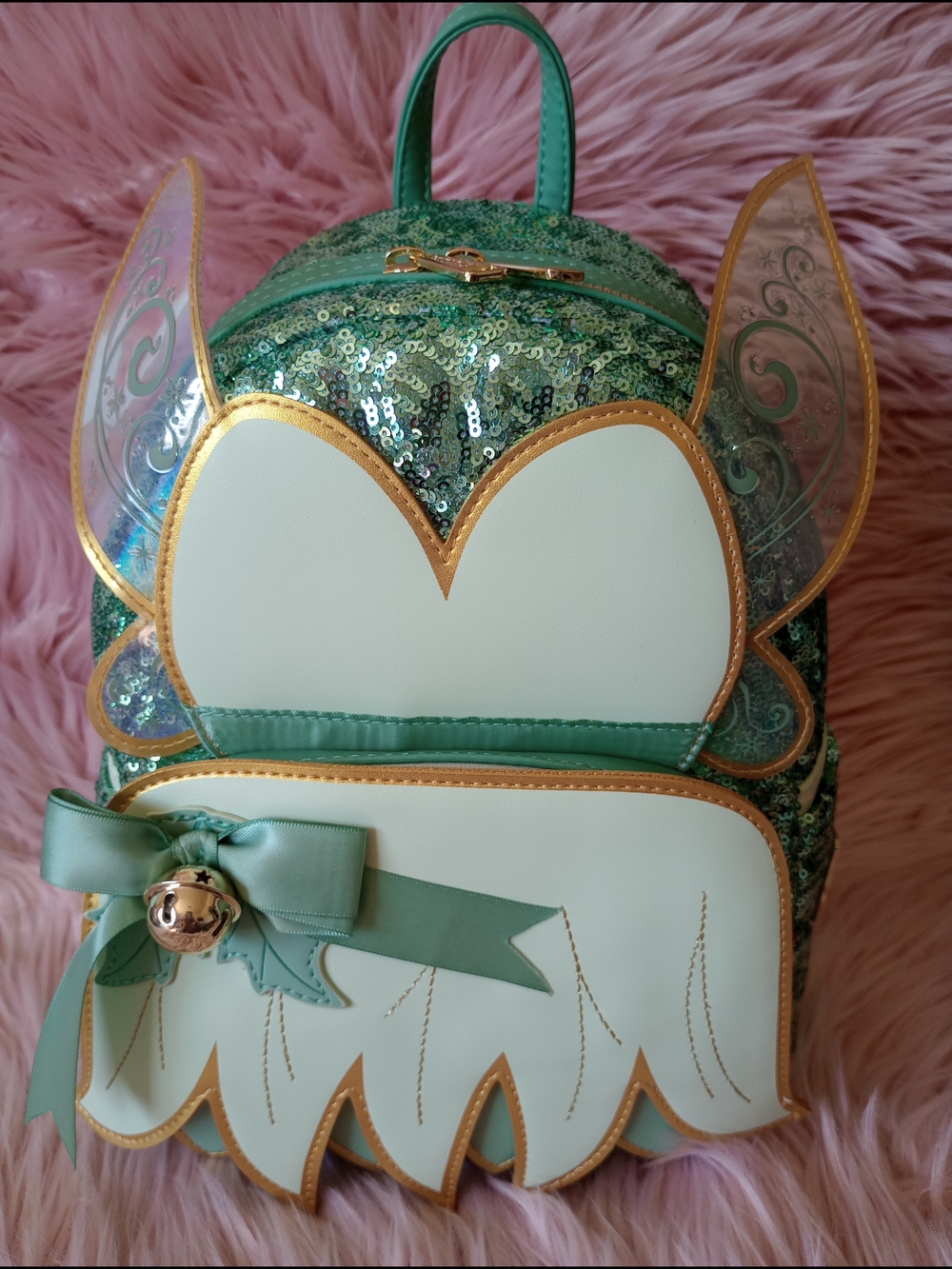 Loungefly Disney Peter Pan Tinker Bell Holiday Sequin Figural Mini Backpack - Picture 9 of 9